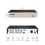 ZOSI 4-in-1 Security Camera DVR FHD 8 Channel 2 MP CCTV Surveillance Cameras with 500GB Hard Drive, Silver, 1 Count