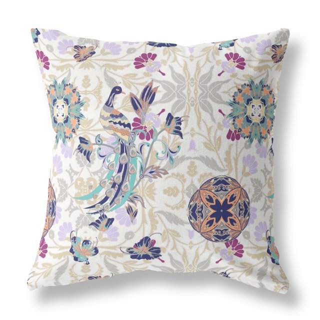 Amrita Sen Coussin Soufflé et Fermé en Broadcloth Peacock Intérieur Extérieur, Blanc Violet