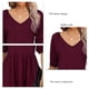 thumbnail image 4 of Blusa de manga corta con cuello en V para mujer, blusa de manga corta con volantes de Color puro a la moda para verano, color rojo vino L, 4 of 5