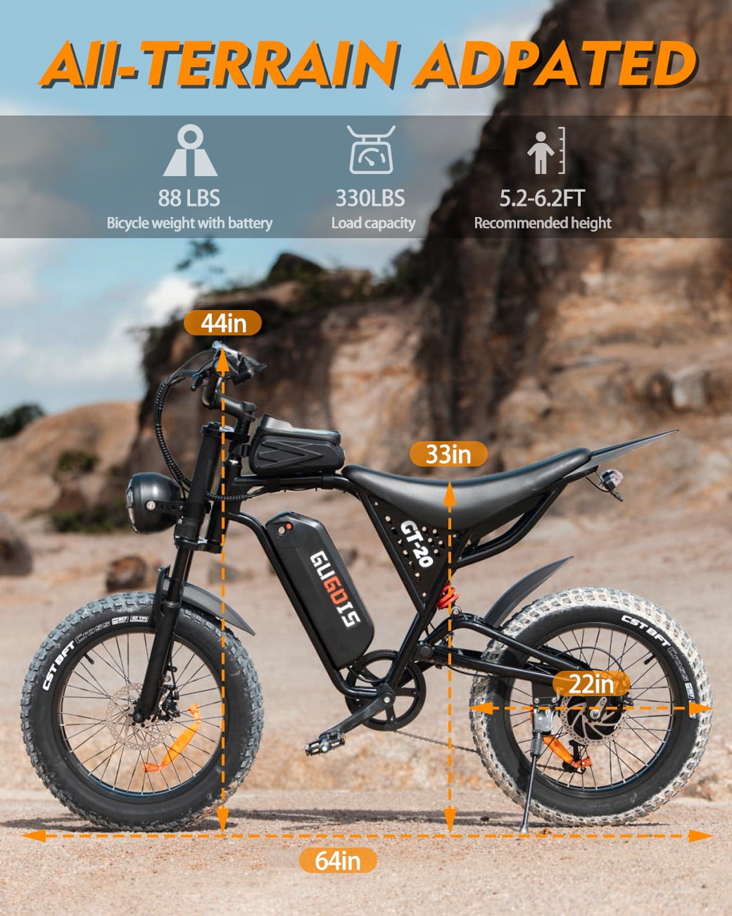 Electric Bike for Adults, 20×4.0" Fat Tires with Peak 1000W Motor 15.6 AH Battery Up to 45 Miles Range and 30MPH Max Speed, Dual Disc Brakes Dirt Ebike Full Suspension and 7-Speed
