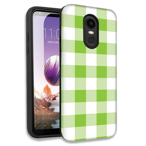 Mundaze Green White Plaid Double Layer Hybrid Case Cover For LG Tribute Dynasty/Aristo 2/Aristo 3 Plus