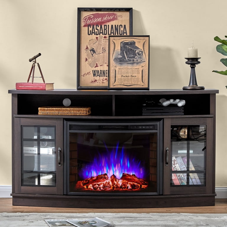 AMERLIFE Curved Fireplace TV Stand with 26 Curved Electric Fireplace, Media  Entertainment Center Farmhouse Glass Door Storage Wood Cabinet, Open Shelve  Console Table for TVs up to 65 Espresso - Walmart.com