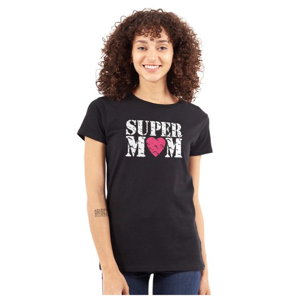 Super Mom Mother's Day Love Heart Womens Fitted Plus Size Graphic Tee Brisco Brands 2X
