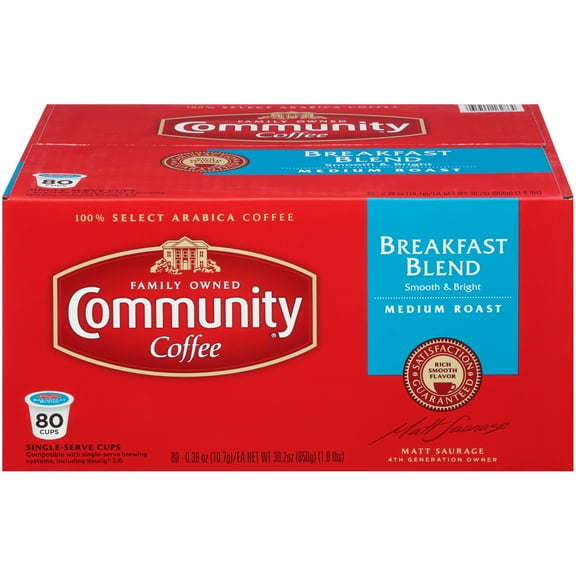 Community® Coffee Breakfast Blend Medium Roast Coffee Single-Serve Cups 80 ct Box Compatible with Keurig 2.0 K-Cup Brewers