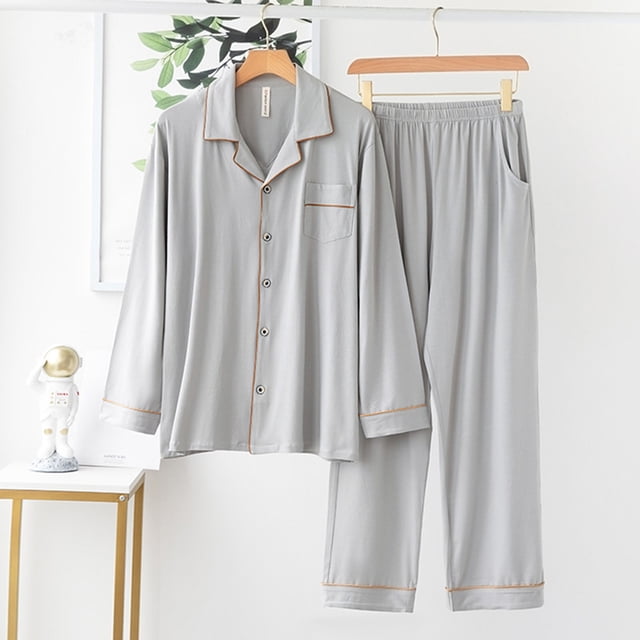 TIMIFIS Mens Pajama Set Soft Long Sleeve Pajamas for men Lightweight Button Up Sleepwear Lounge Pjs Set With Pockets pring/Summer