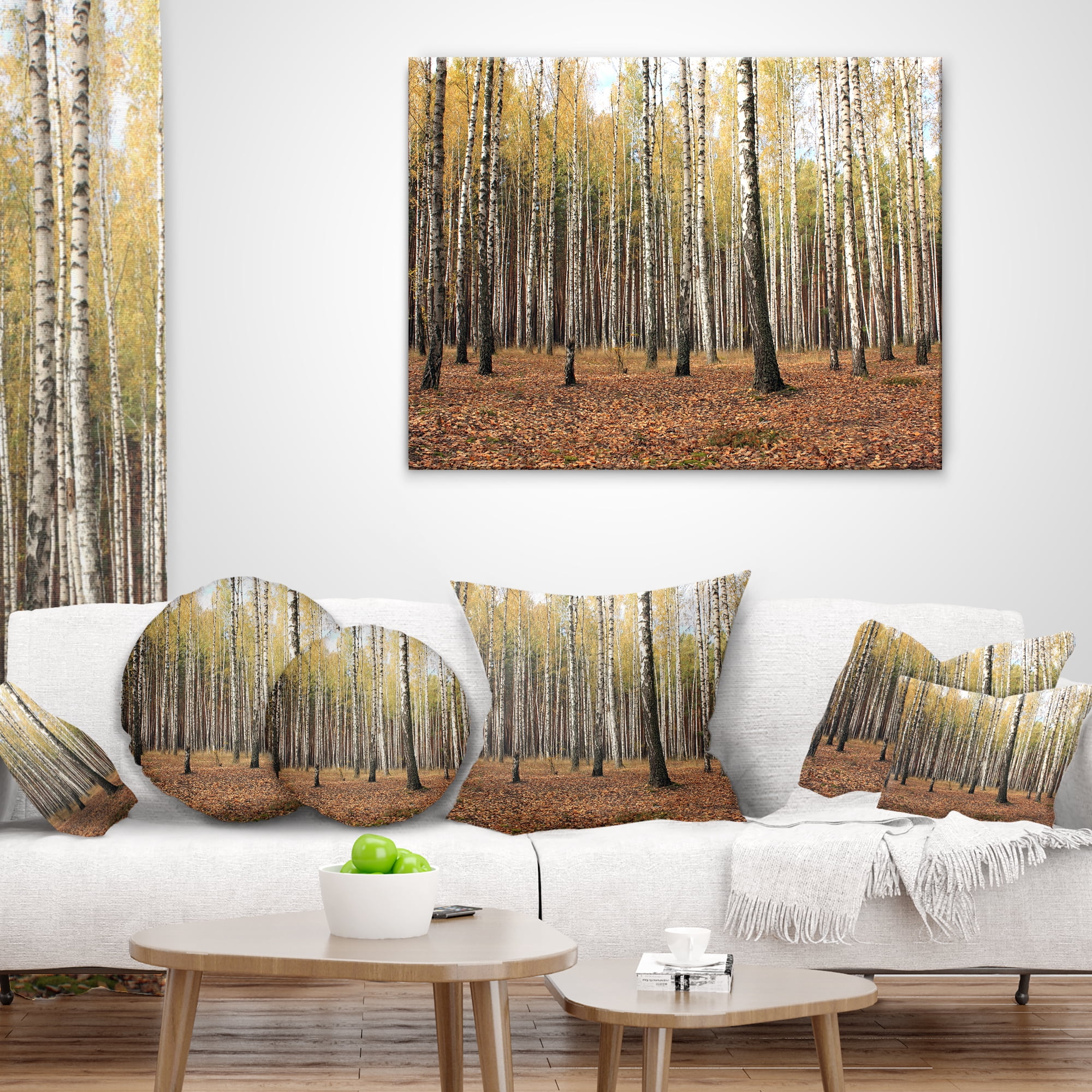 Designart Beautiful Birch Forest Photography - Modern Forest Throw Pillow - 16x16