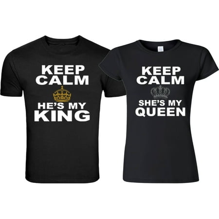 Keep Calm He's my King She's My Queen Christmas Gift Couple Matching Cute T-Shirts S She's My Queen