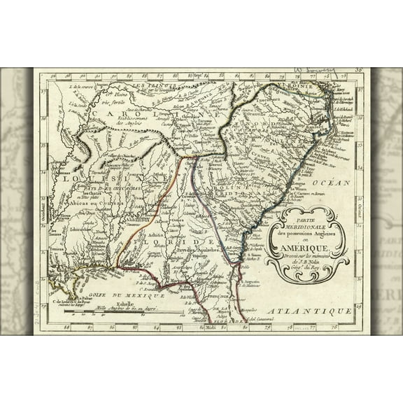 24"x36" Gallery Poster, map of georgia north south carolina 1783