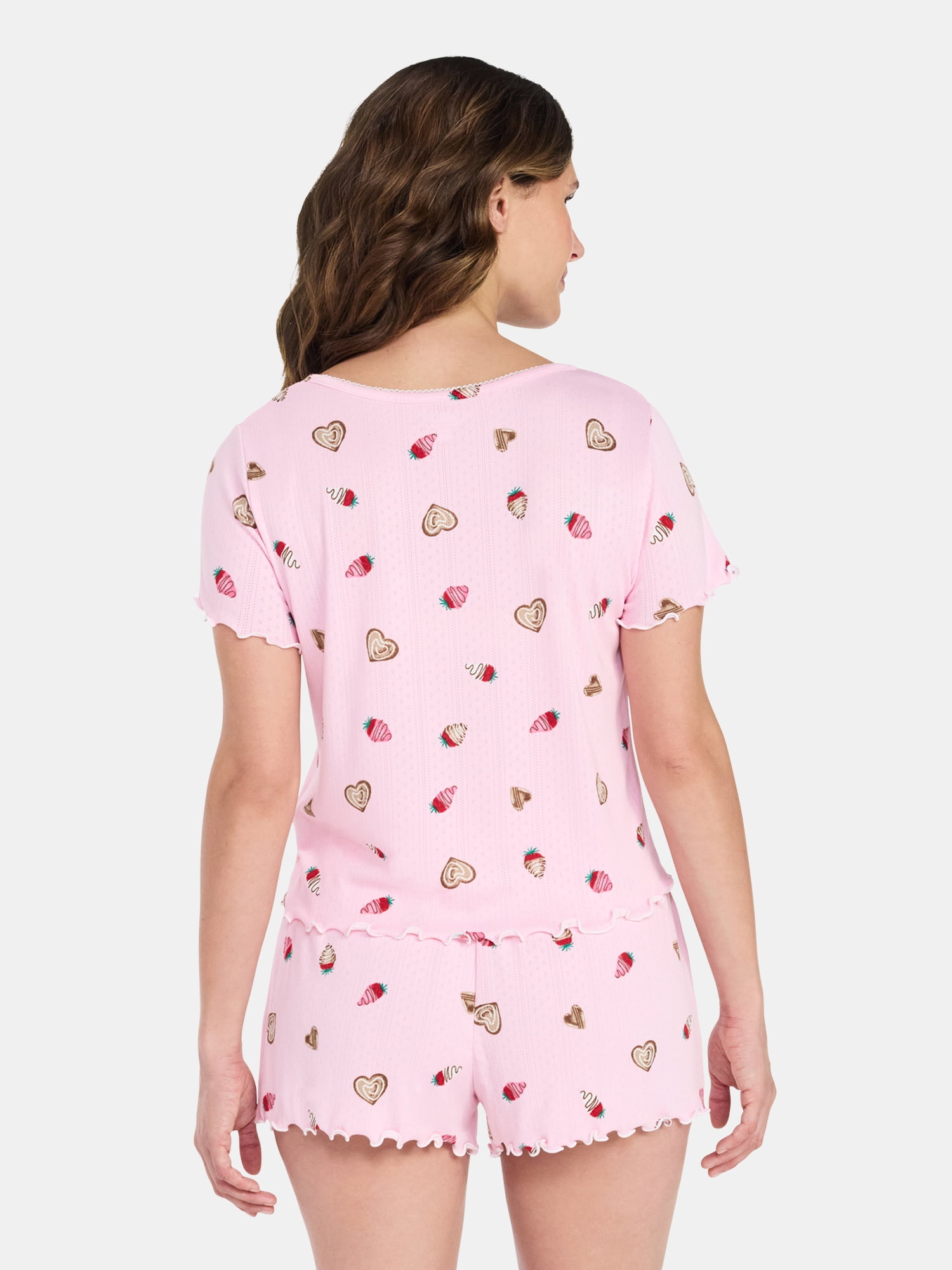 Valentine's Day Women's Knit Henley Top and Shorts Pajama Set from Way to Celebrate, 2-Piece, Sizes XS-3X