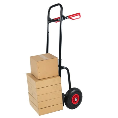 Heavy duty Manual Truck Cart with Double Handles 330 lb Steel Trolley with 10 " Rubber Wheels for Moving/Warehouse/Garden/Grocery