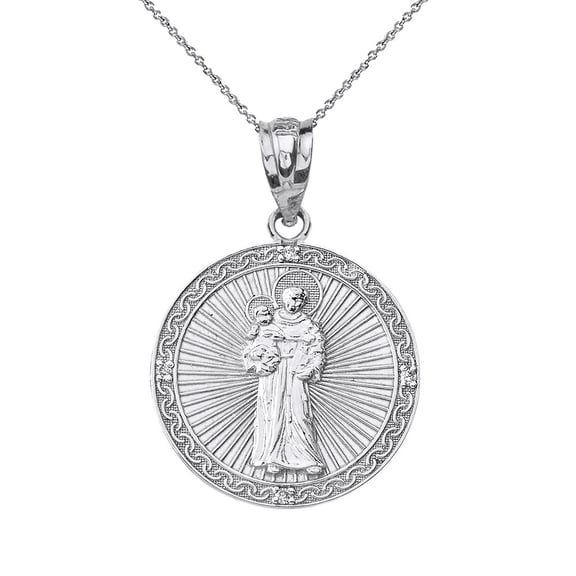 .925 Sterling CZ Saint Anthony Pray For Us Circle Pendant Necklace 1.06"(Pendant with 16" chain)