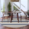 thumbnail image 4 of Minimalist Stripes Round Living Room Rugs 7 ft, Navy Blue Khaki Grey Horizontal Stripe Modern Washable Area Rug with Non-Slip Sturdy Edge Binding Round Carpet for Kitchen Office Bedroom, 4 of 9