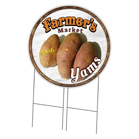 SignMission Corrugated Plastic Sign With Stakes 36" Circular - Farmer's Market Yams | Coroplast Yard Sign With Stake | Made in the USA