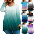 thumbnail image 2 of Abcomgle Plus Size Tops for Women 4x-5x Trendy Crew Neck T Shirts Gradient Graphic T-Shirt Long Sleeve Tunic Tops Curved Hem Casual Blouses,XL, 2 of 5