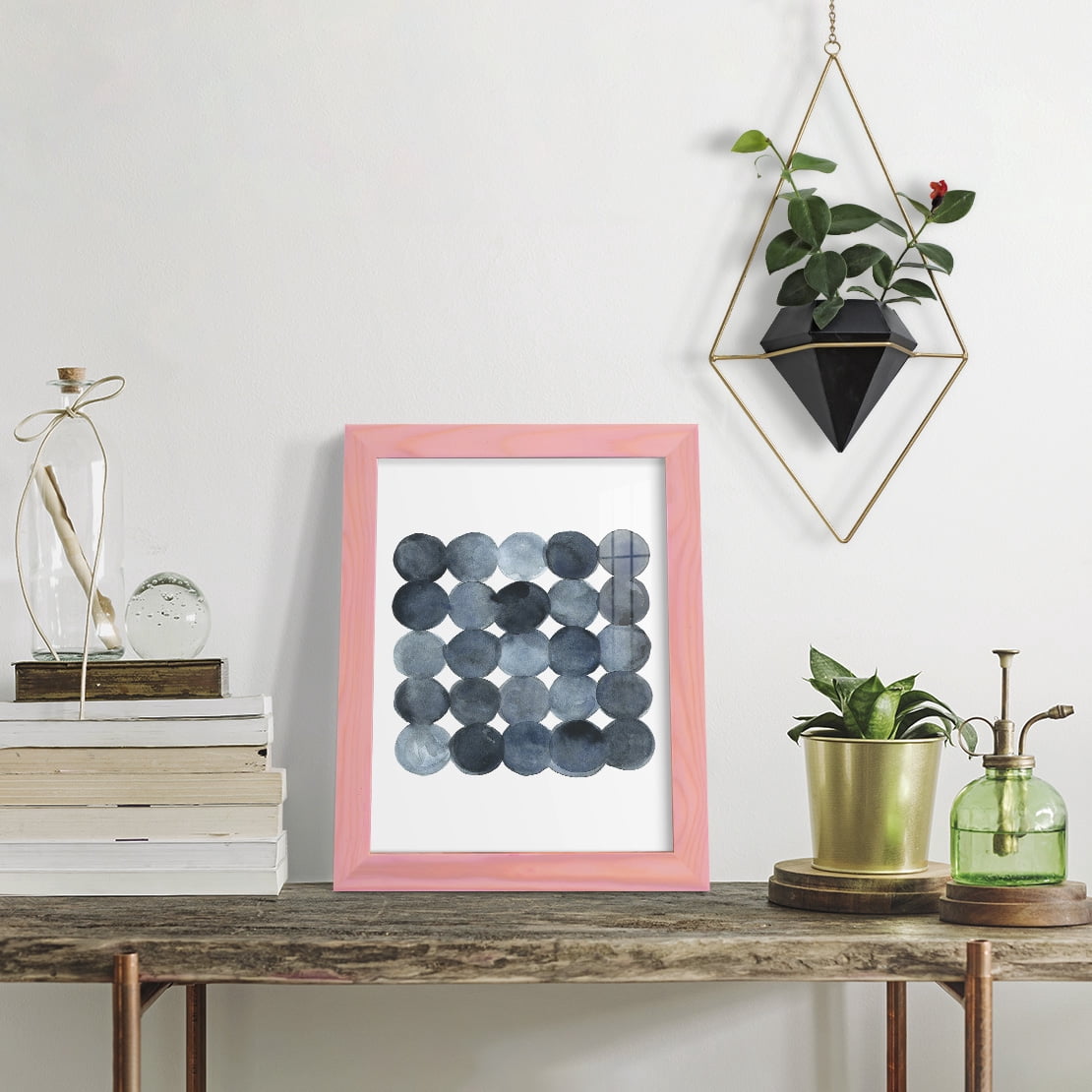 Blue Grey Density I -Framed Print w/glass-Sunset Pink