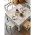 thumbnail image 6 of Pink Flowers Table Cloth, Country Botanical Floral Leaves Romantic Waterproof Tablecloth for Square Tables, Reusable Washable Fabric Table Cover for Restaurant Kitchen Dining Tables 60"x60", 6 of 6