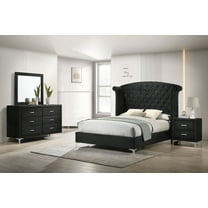 Modern Glamourous Style 5pc Queen Size Bed Dresser Mirror Nightstands Bedroom Set Black Velvet Upholstery Furniture