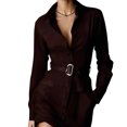 thumbnail image 5 of Women's Fashion Retro Shirt Dress Single-Breasted Lapel Long Sleeve Mid-Length Belt Pocket Solid Color for Winter Style and Office Wear,Deep Red,XL, 5 of 5