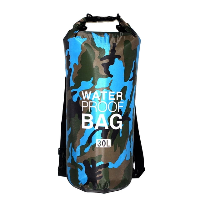 2L Inflatable Swimming Bag Multifunction Dry Sack Large Capacity Dustproof Washable Storage Pouch Boating Lifebelt Water Sports Light Blue Camouflage 24x72cm