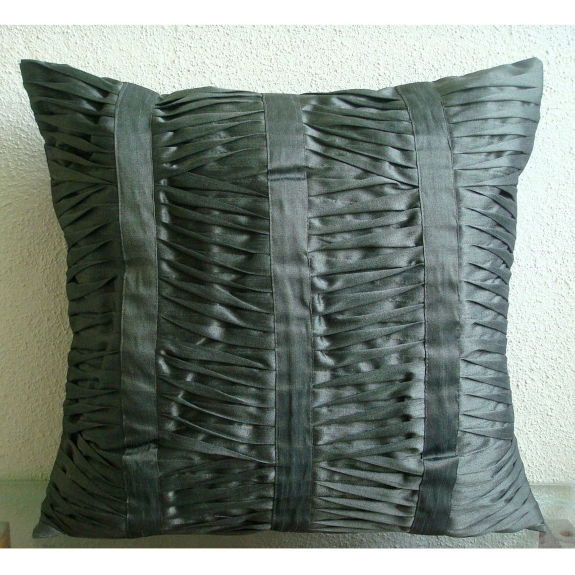 Euro Pillow Covers, Decorative Dark Gray Euro Shams 26x26 inch (65x65 cm), Silk Euro Sham Covers, Solid Color, Pintucks, Striped, Textured, Modern Euro Pillow Covers - Sonic Waves