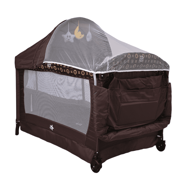 Cuna Corral Para Bebé Starkids Galaxis Portátil Cambiador Café Estampado
