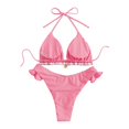 thumbnail image 4 of VNKIDY Womens Gingham Print Triangle Halter Bikini Set With Ruffled Shell Charm Detail High Cut Ruffled Bottom For Beach Days Pool Parties Summer Vacations Cæ¬§æ´²æ¸¸Swimwear, 4 of 5