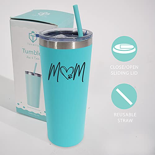 Tavenly Fur Mom Tumbler - Insulated Stainless Steel Tumbler With Lid and  Straw for Dog Moms and Pet Lovers - For Cold or Hot Drinks - Cat Mom Cup  and Furry Friend