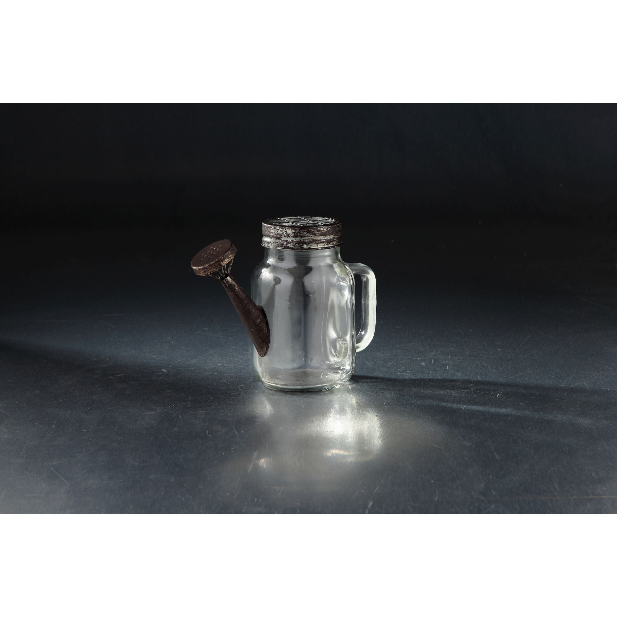 8" Clear Rustic Finish Handblown Glass Watering Cans with Lid