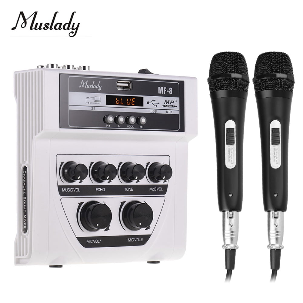Muslady MF8 Mini Sound Audio Mixer Stereo Echo Mixers Dual Mic Inputs