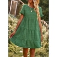 thumbnail image 3 of YNIQUE Women's Summer Short Dress Square Neck Short Sleeve Tiered Ruffle Boho Swing Dresses, 3 of 6
