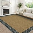 thumbnail image 2 of Hasoo Modern Simulated Woven Texture Floral Bordered Area Rug for Living Room Washable 5' x 7' Non Shedding Neutral Indoor Decor Carpet, Navy, 2 of 5