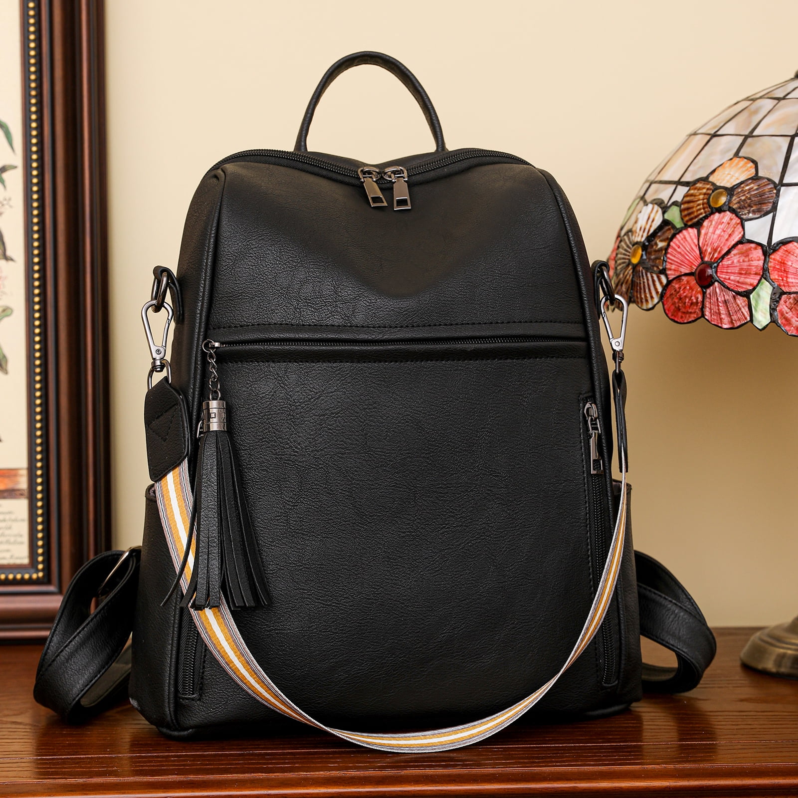 GOIACII Women Large Backpack Leather Travel Backpack Fashion Ladies Shoulder Bags with Tassel
