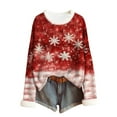 thumbnail image 6 of Christmas Shirt for Women Plush Collar Cuffs Graphic Print Long Sleeve Pullover Top Red 2XL, 6 of 7