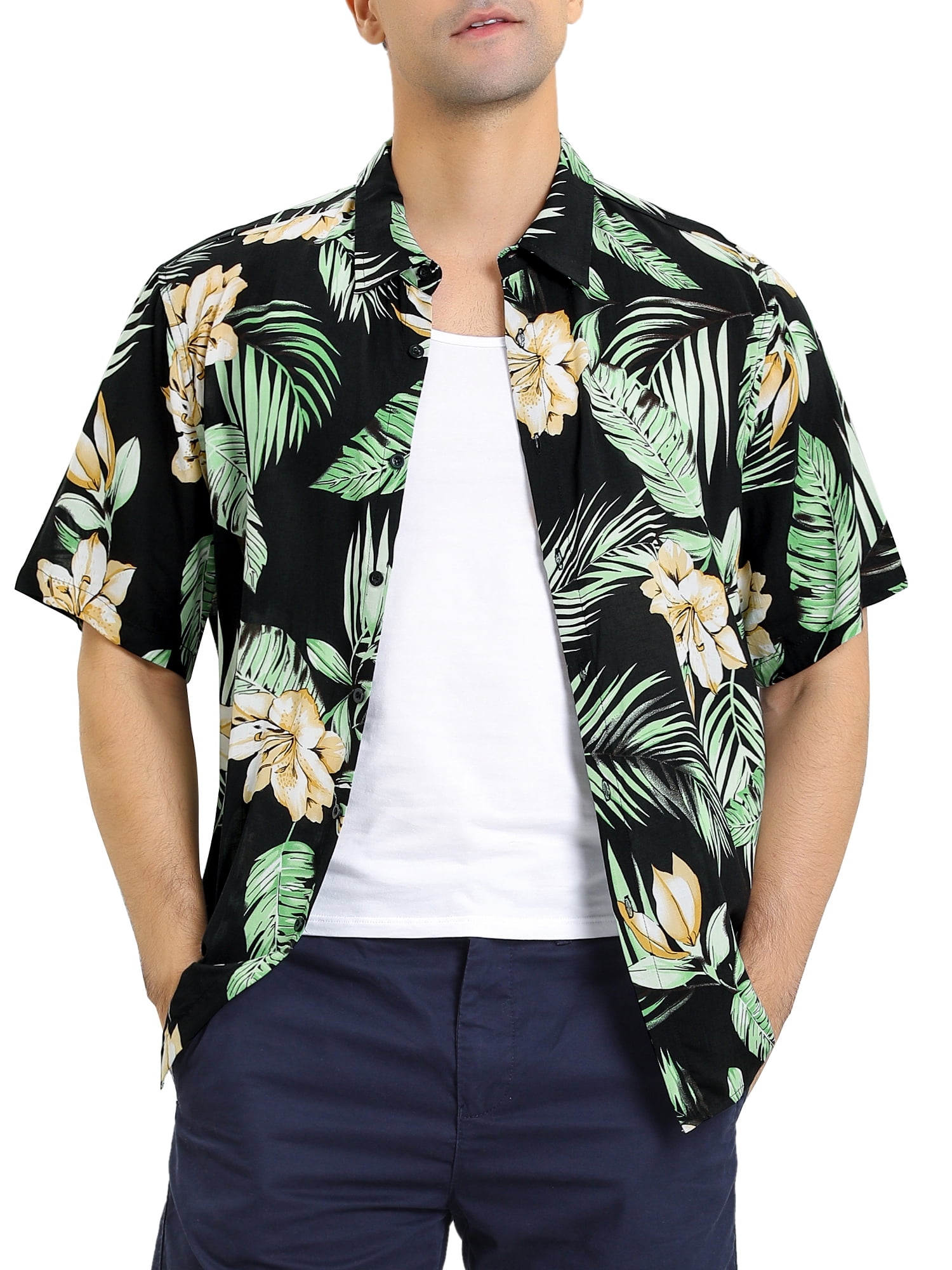 VividYouMen Plus-Size Summer Printing Beach Button Short Sleeve Top Tshirt 