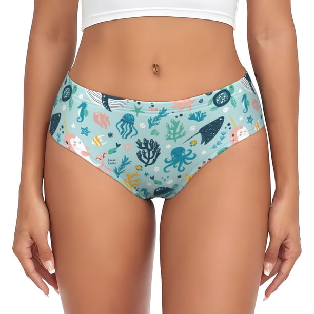 Balery Sea Animal Ropa Interior de Algodón para Mujer con Dibujo – Braguitas Cómodas y Elásticas, Estilo Clásico-4X-Large