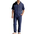 thumbnail image 7 of Awwp Men Set Summer Matching Set for Men Holiday Shor Sleeve Shirts 2 Piece Sets Trendy Long Pants Button Button With Hooded Navy L, 7 of 7