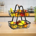 thumbnail image 4 of Hogar y cocina, Almacenamiento y organización, Frutero de doble capa con desagües desmontables, cesta de mano con asa de madera, cesta de hierro forjado, cesta de almacenamiento para cocina y sala de, 4 of 6