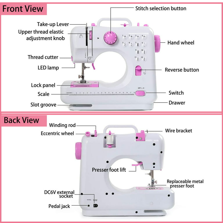 Mini Sewing Machine, Electric Portable Sewing Machine with LED Lighting and  Storage Box, Foot Pedal - Simple & Great for Beginners (Pink)