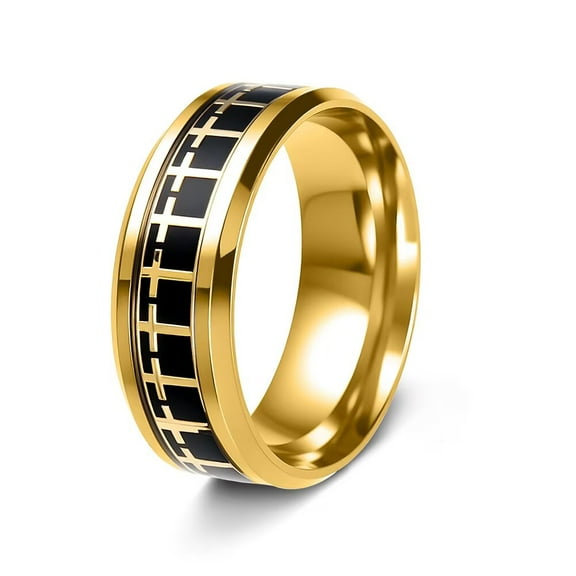 PAMTIER Circle of Crosses Ring Repeating Cross Pattern Band Rings for Men Women Stainless Steel Amulet Belief Religious Jewelry Gold Black Size 10