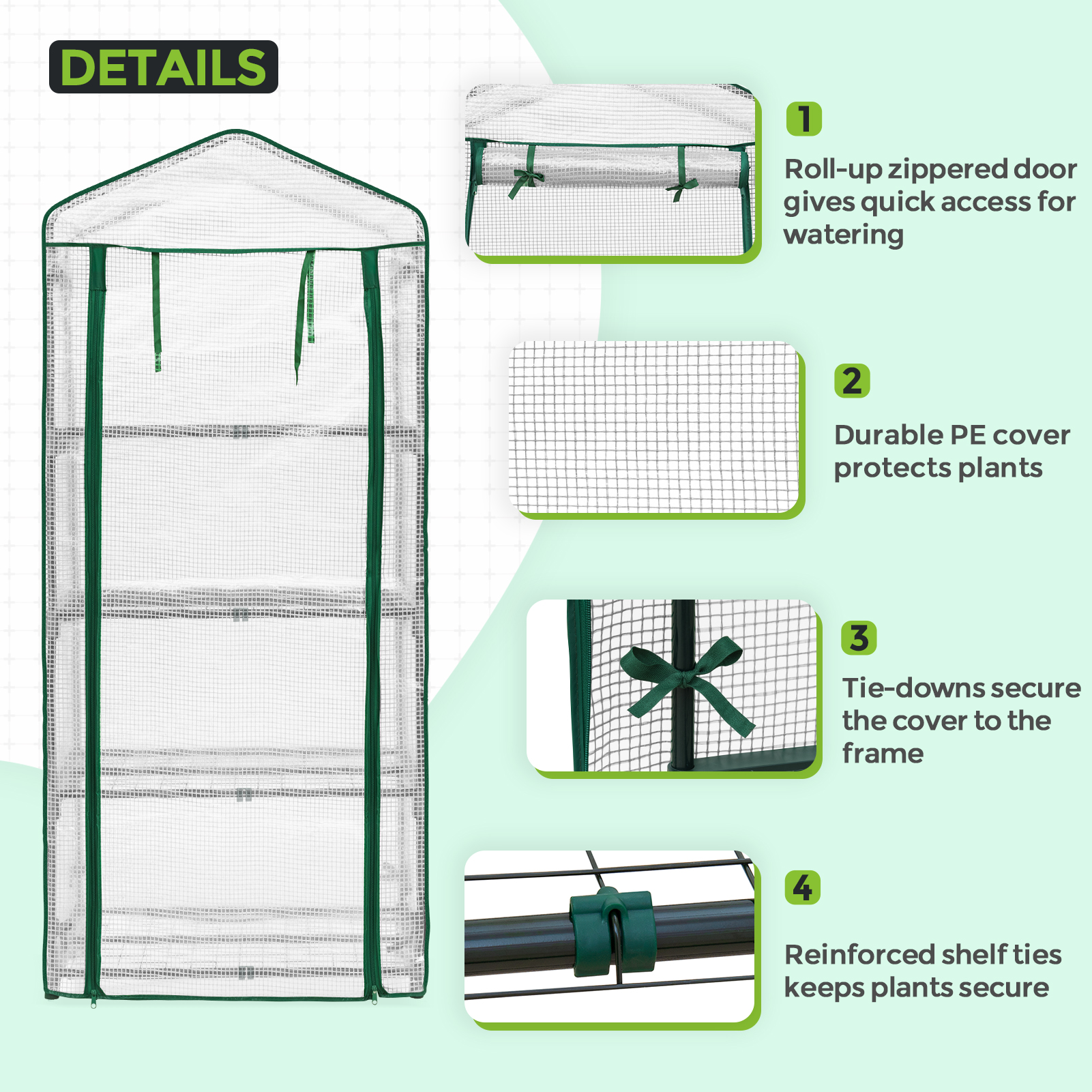 EAGLE PEAK Mini Greenhouse with Wire Shelves, Portable Green House with Roll-Up Zipper Door, 4 Tier, Clear/White PE Cover