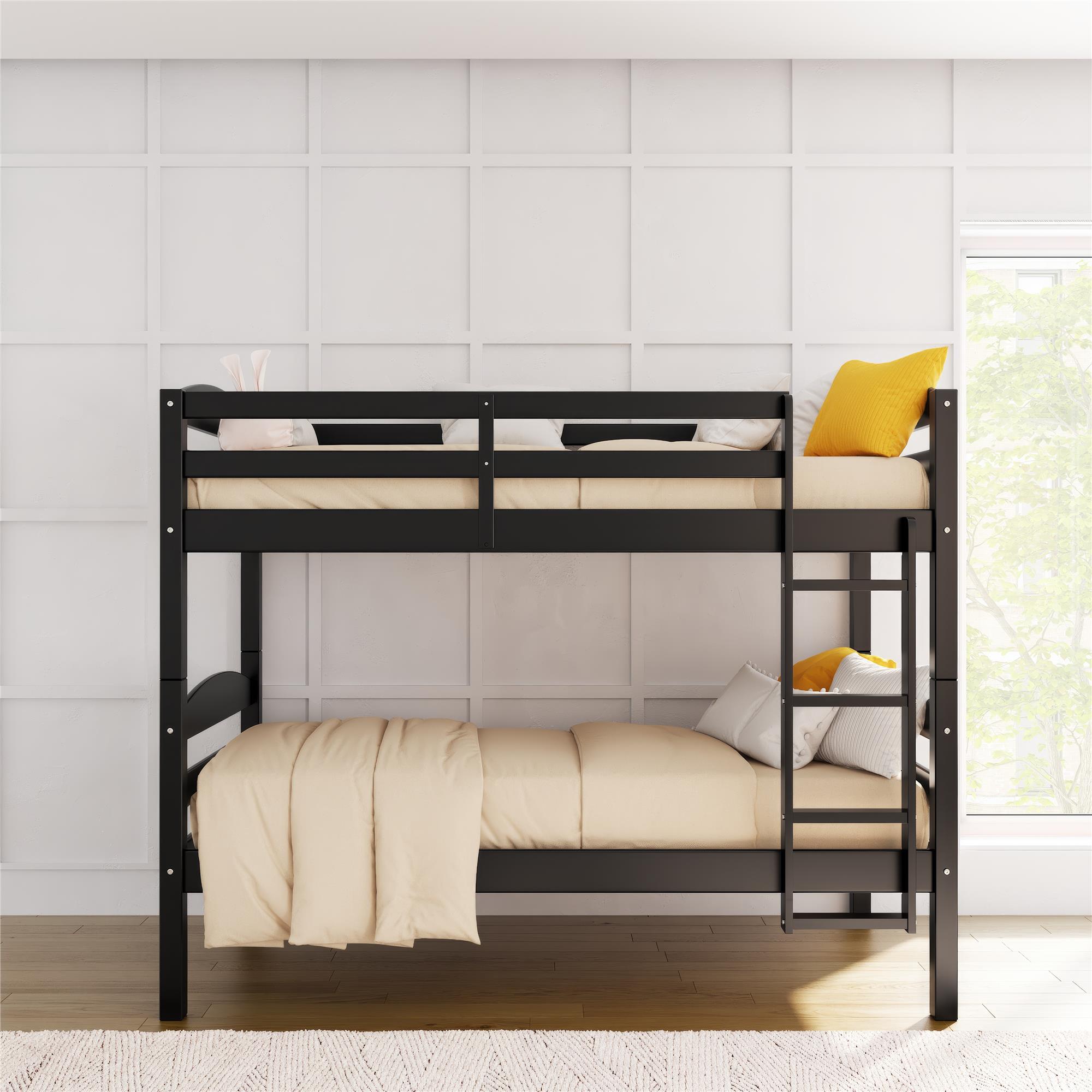Better Homes & Gardens Leighton Kids Solid Wood Twin-over-Twin Convertible Bunk Bed with Ladder and Guardrails, Black - image 3 of 11