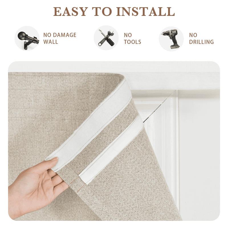 NICETOWN No Drill Blinds for Windows, 100% Blackout Roman Shades Linen Texture Privacy Thermal Insulated Door Curtain for Bedroom Living Room, Natural, 24"x64", 1 Panel