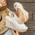 thumbnail image 2 of Crunowin Women's Wedge Sandals, Peep Toe Comfortable Buckle Strap Spring Summer Big Size Sandals Beige 9.5, 2 of 10