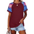 thumbnail image 2 of Pompotops Hauts pour Femmes Sexy Col Rond Imprimé Patchwork T-Shirt Blouse à Manches Courtes, 2 of 8