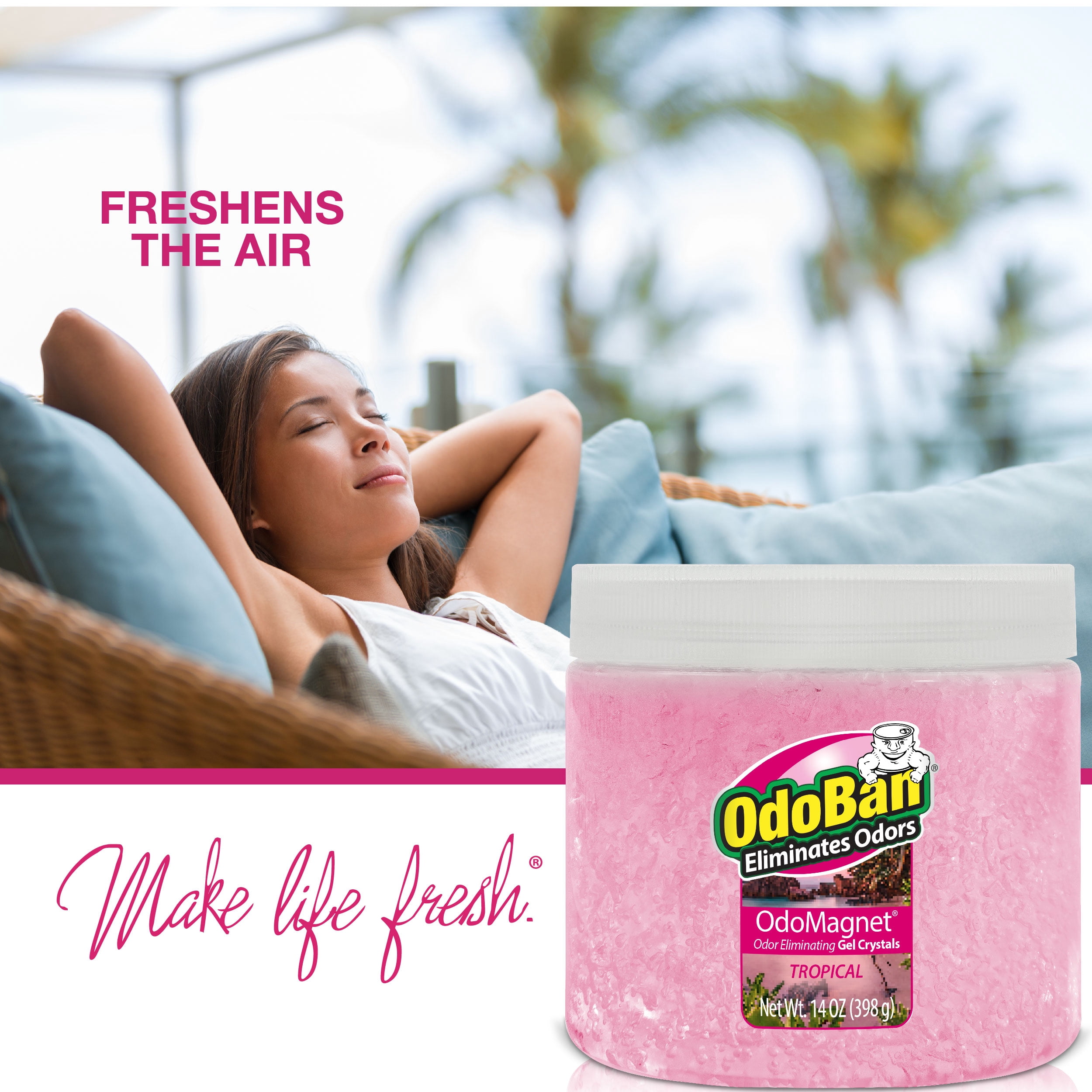 OdoBan OdoMagnet Odor Eliminator Gel Crystals, 14 Ounce 12-Pack, Tropical Scent