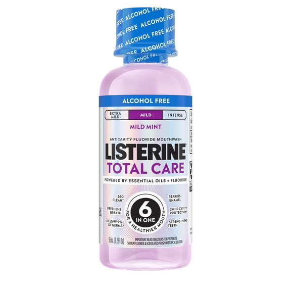 Listerine Total Care Alcohol-Free Mild Mouthwash/Mouth Rinse, Mild Mint, 95 mL