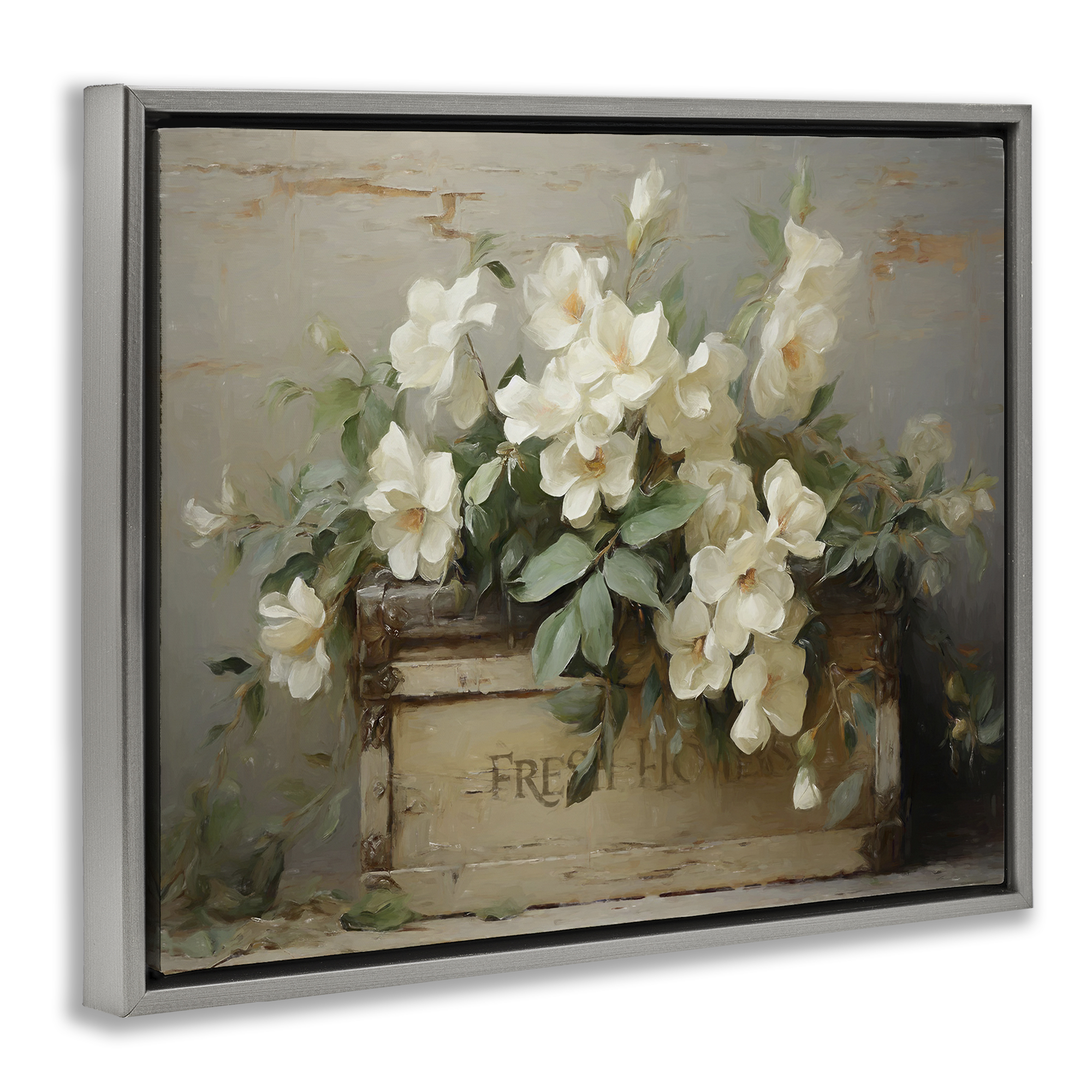 Stupell Industries Fresh Rustic Flowers Botanical & Floral Painting Gray Floater Framed Art Print Wall Art, 31 x 25