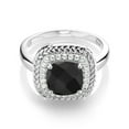 thumbnail image 2 of Gem Stone King 925 Sterling Silver Black Onyx Engagement Ring for Women (2.11 Cttw, Cushion Checkerboard Cut 8MM, Gemstone Birthstone, Available in Size 5,6,7,8,9), 2 of 4