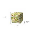 thumbnail image 3 of HomeRoots 17" Green Polyester Cube Floral Indoor Outdoor Pouf Ottoman, 3 of 6