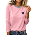 thumbnail image 2 of Zormilly Long Sleeve Shirts for Women Striped Crew Neck Casual Plus Size Blouses Heart Printed Fashion Loose Fall Outfits, S-5XL, 2 of 6